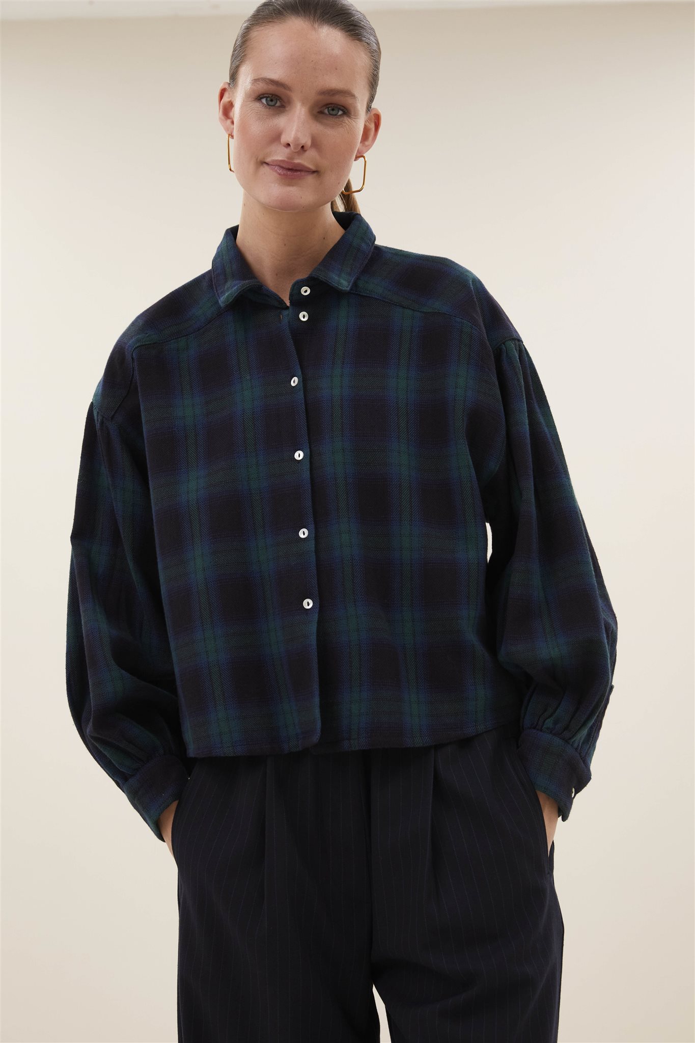 Sarah Short Green Check Blouse - Afbeelding 2